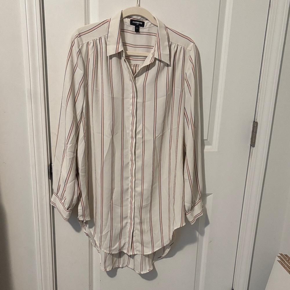 Express Striped Tunic Top - Cream and Red